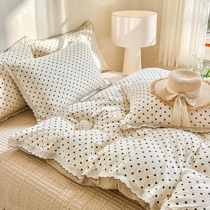 91家纺网 家纺一手货源 找家纺 梦可莱家居 2026新款云朵泡芙棉床盖四件套 米波点