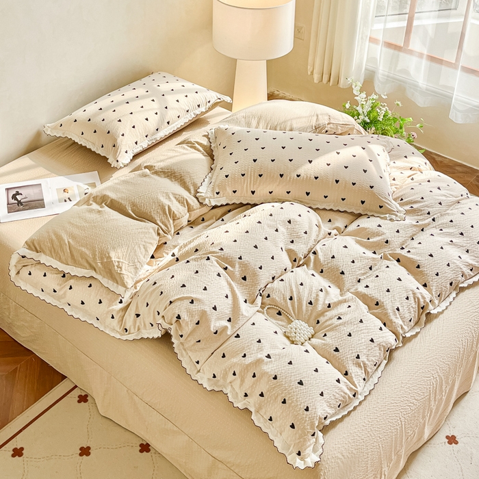 91家纺网 家纺一手货源 找家纺 梦可莱家居 2026新款云朵泡芙棉床盖四件套 爱心卡