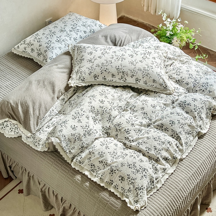 91家纺网 家纺一手货源 找家纺 梦可莱家居 2026新款云朵泡芙棉床盖四件套 彩绘玫瑰