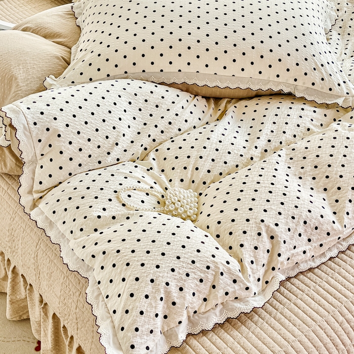 91家纺网 家纺一手货源 找家纺 梦可莱家居 2026新款云朵泡芙棉床盖四件套 米波点