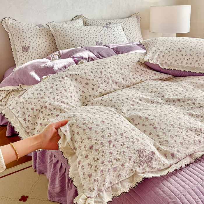 91家纺网 家纺一手货源 找家纺 梦可莱家居 2026新款云朵泡芙棉床盖四件套 蝴蝶梦