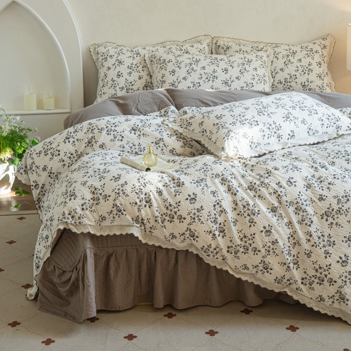 91家纺网 家纺一手货源 找家纺 梦可莱家居 2026新款云朵泡芙棉床盖四件套 彩绘玫瑰