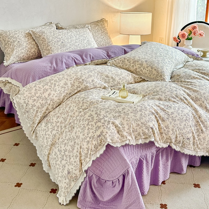 91家纺网 家纺一手货源 找家纺 梦可莱家居 2026新款云朵泡芙棉床盖四件套 紫薇花季