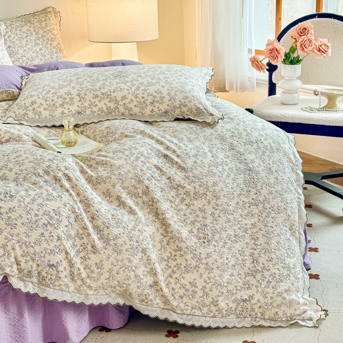 91家纺网 家纺一手货源 找家纺 梦可莱家居 2026新款云朵泡芙棉床盖四件套 紫薇花季