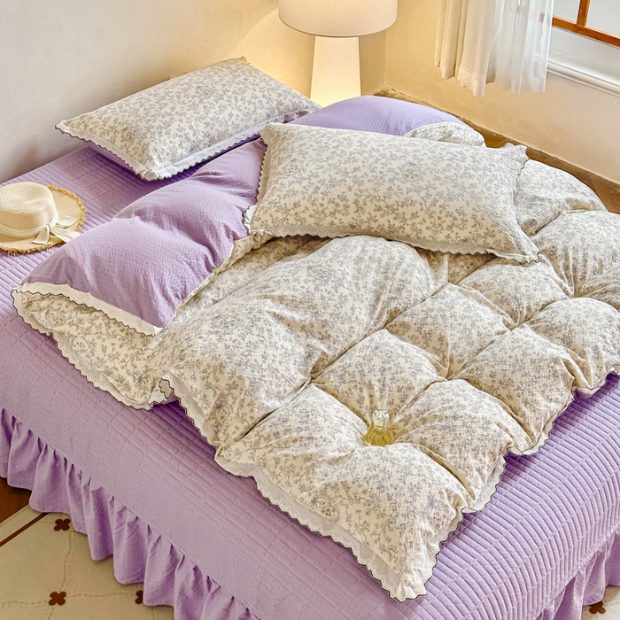 91家纺网 家纺一手货源 找家纺 梦可莱家居 2026新款云朵泡芙棉床盖四件套 紫薇花季