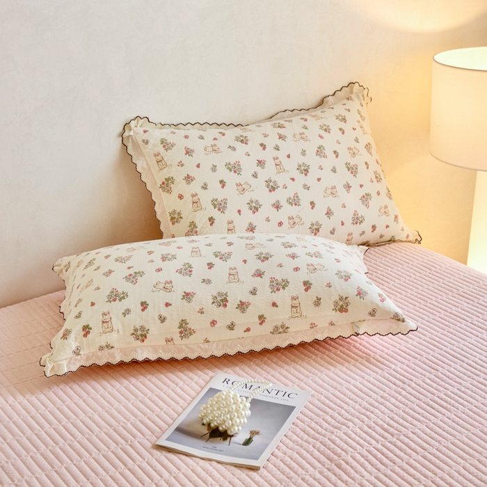 91家纺网 家纺一手货源 找家纺 梦可莱家居 2026新款云朵泡芙棉床盖四件套 幸福兔园