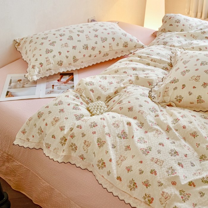 91家纺网 家纺一手货源 找家纺 梦可莱家居 2026新款云朵泡芙棉床盖四件套 幸福兔园