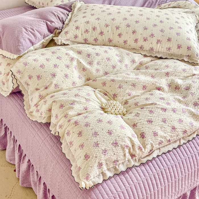 91家纺网 家纺一手货源 找家纺 梦可莱家居 2026新款云朵泡芙棉床盖四件套 紫玫瑰