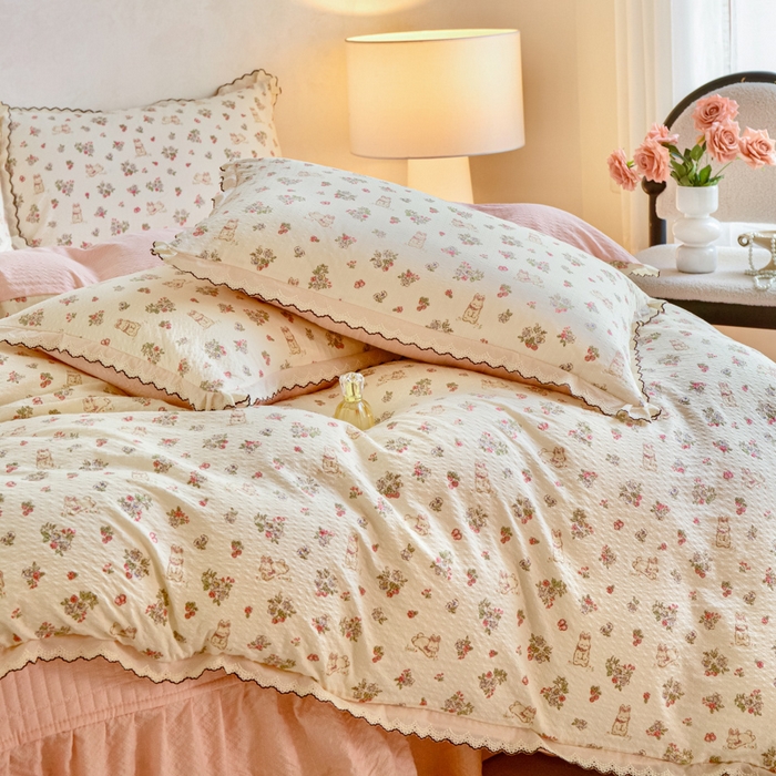 91家纺网 家纺一手货源 找家纺 梦可莱家居 2026新款云朵泡芙棉床盖四件套 幸福兔园