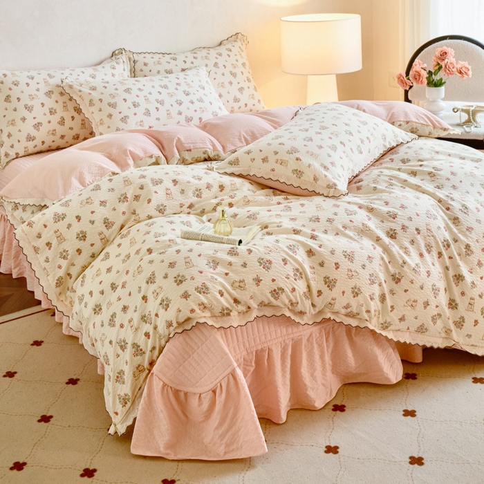 91家纺网 家纺一手货源 找家纺 梦可莱家居 2026新款云朵泡芙棉床盖四件套 幸福兔园