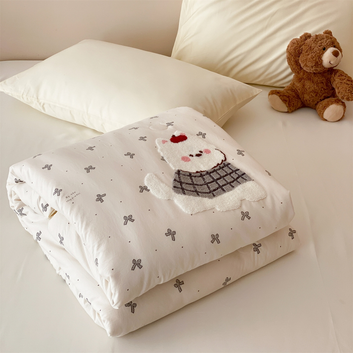 鸣升家纺 2026新款云朵棉毛巾绣夏被夏凉被空调被 调皮小狗