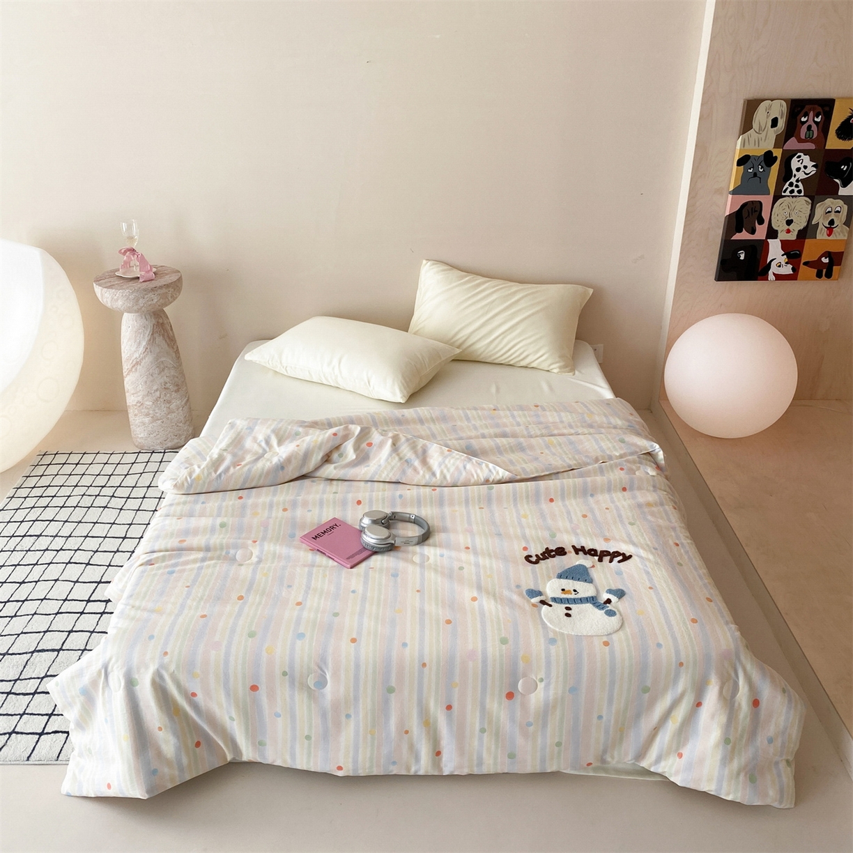 91家纺网 家纺一手货源 找家纺 鸣升家纺 2026新款云朵棉毛巾绣夏被夏凉被空调被 可爱雪人