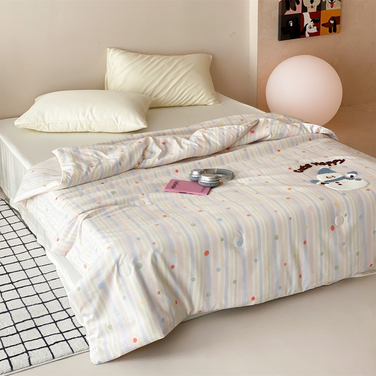 91家纺网 家纺一手货源 找家纺 鸣升家纺 2026新款云朵棉毛巾绣夏被夏凉被空调被 可爱雪人