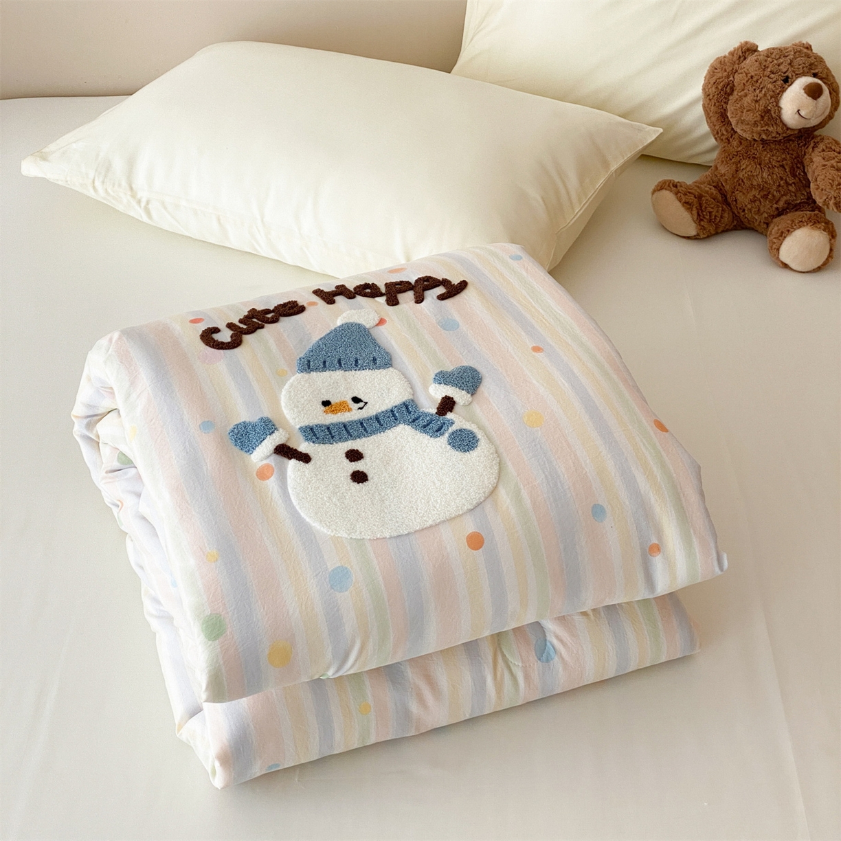鸣升家纺 2026新款云朵棉毛巾绣夏被夏凉被空调被 可爱雪人