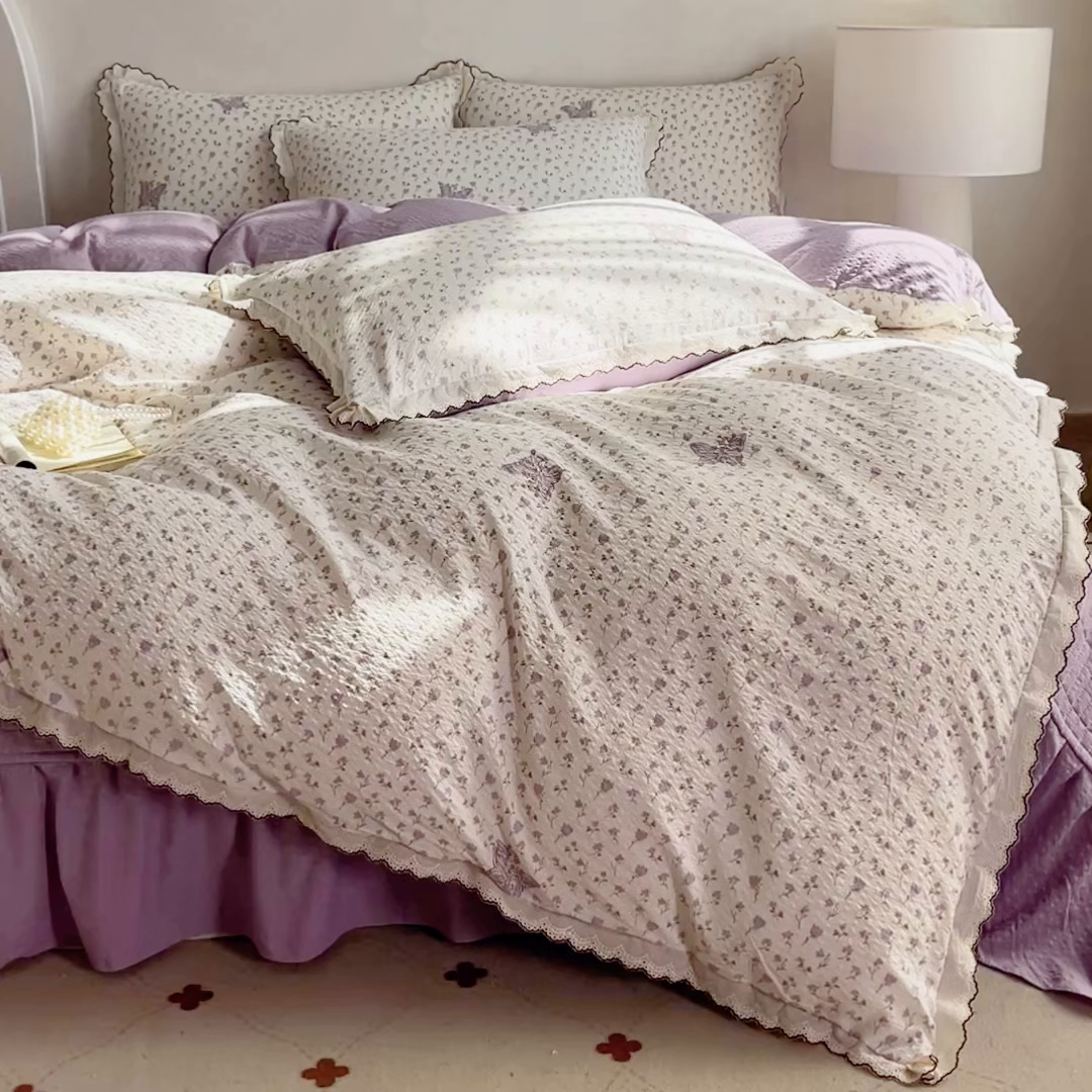 91家纺网 家纺一手货源 找家纺 梦可莱家居 2026新款云朵泡芙棉床盖四件套 蝴蝶梦