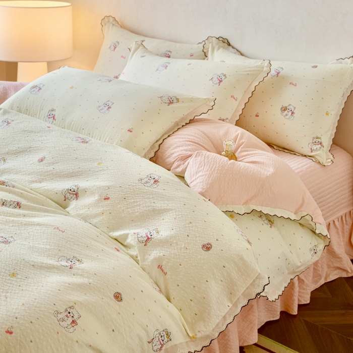 91家纺网 家纺一手货源 找家纺 （总）梦可莱家居 2024新款牛奶豆豆绒印花床盖四件套