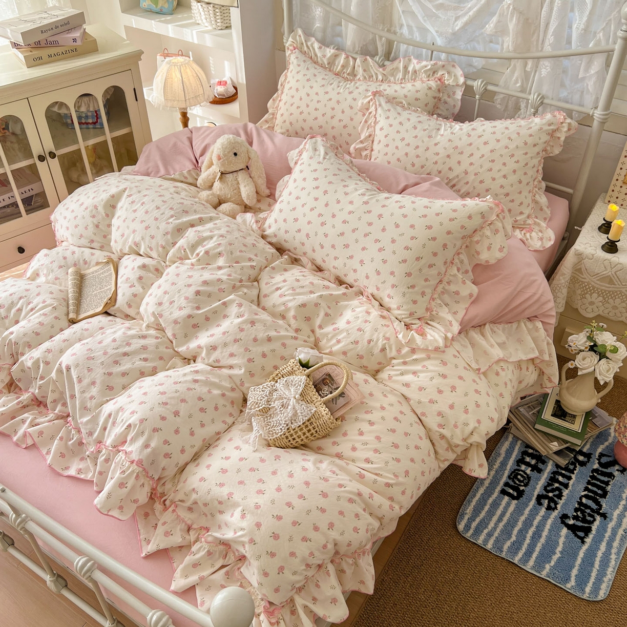 91家纺网 家纺一手货源 找家纺 （总）梵克保罗 2026新款春款古法水洗仿棉云朵棉花边四件套