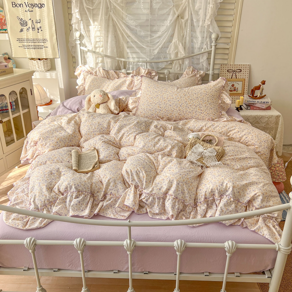 91家纺网 家纺一手货源 找家纺 （总）梵克保罗 2026新款春款古法水洗仿棉云朵棉花边四件套