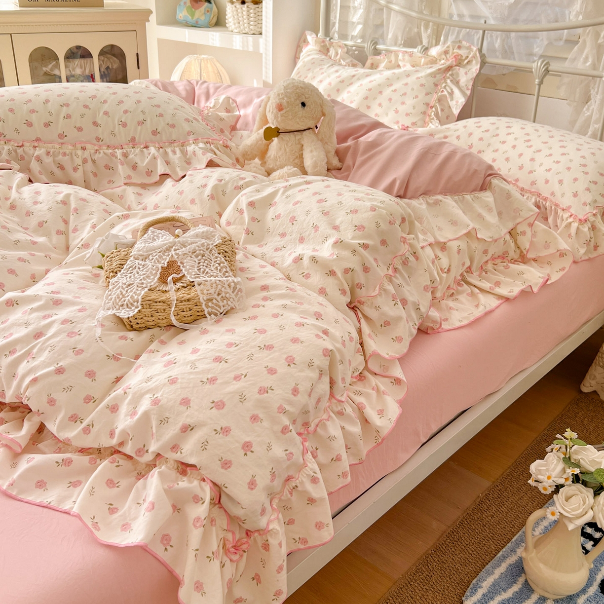 91家纺网 家纺一手货源 找家纺 （总）梵克保罗 2026新款春款古法水洗仿棉云朵棉花边四件套