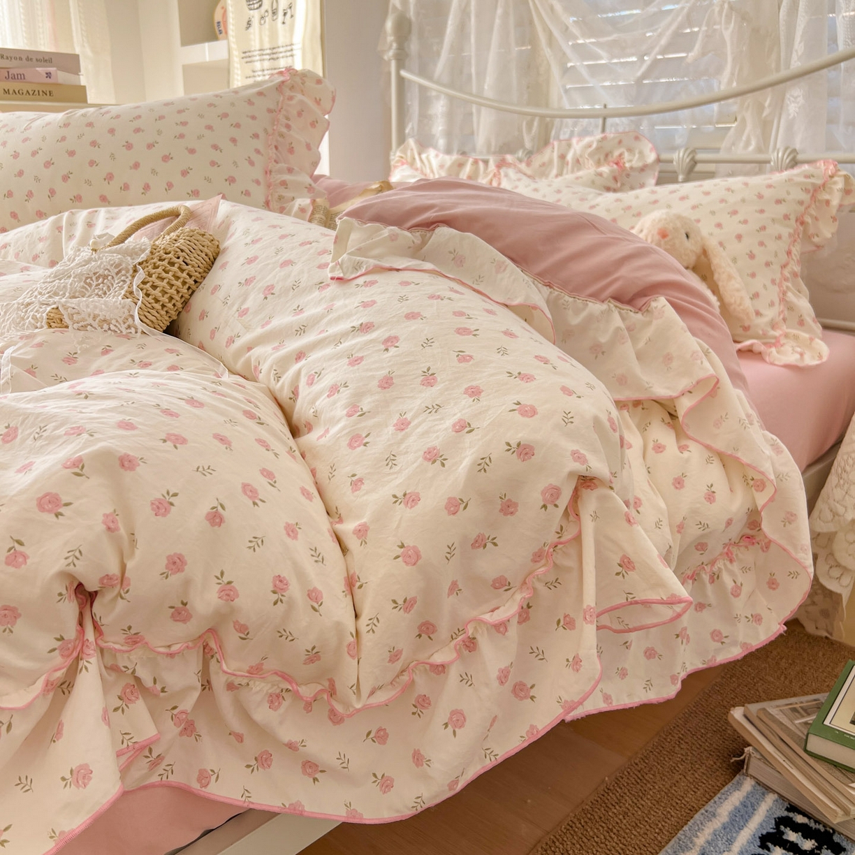 91家纺网 家纺一手货源 找家纺 梵克保罗 2026新款春款古法水洗仿棉云朵棉花边四件套 岛屿