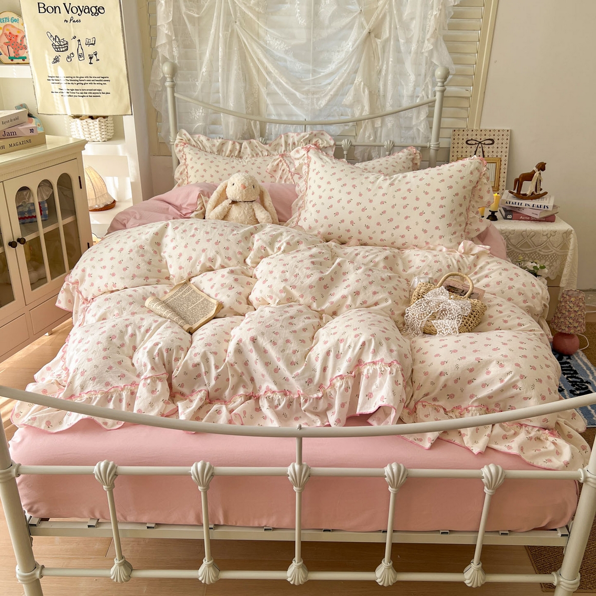 梵克保罗 2026新款春款古法水洗仿棉云朵棉花边四件套 岛屿