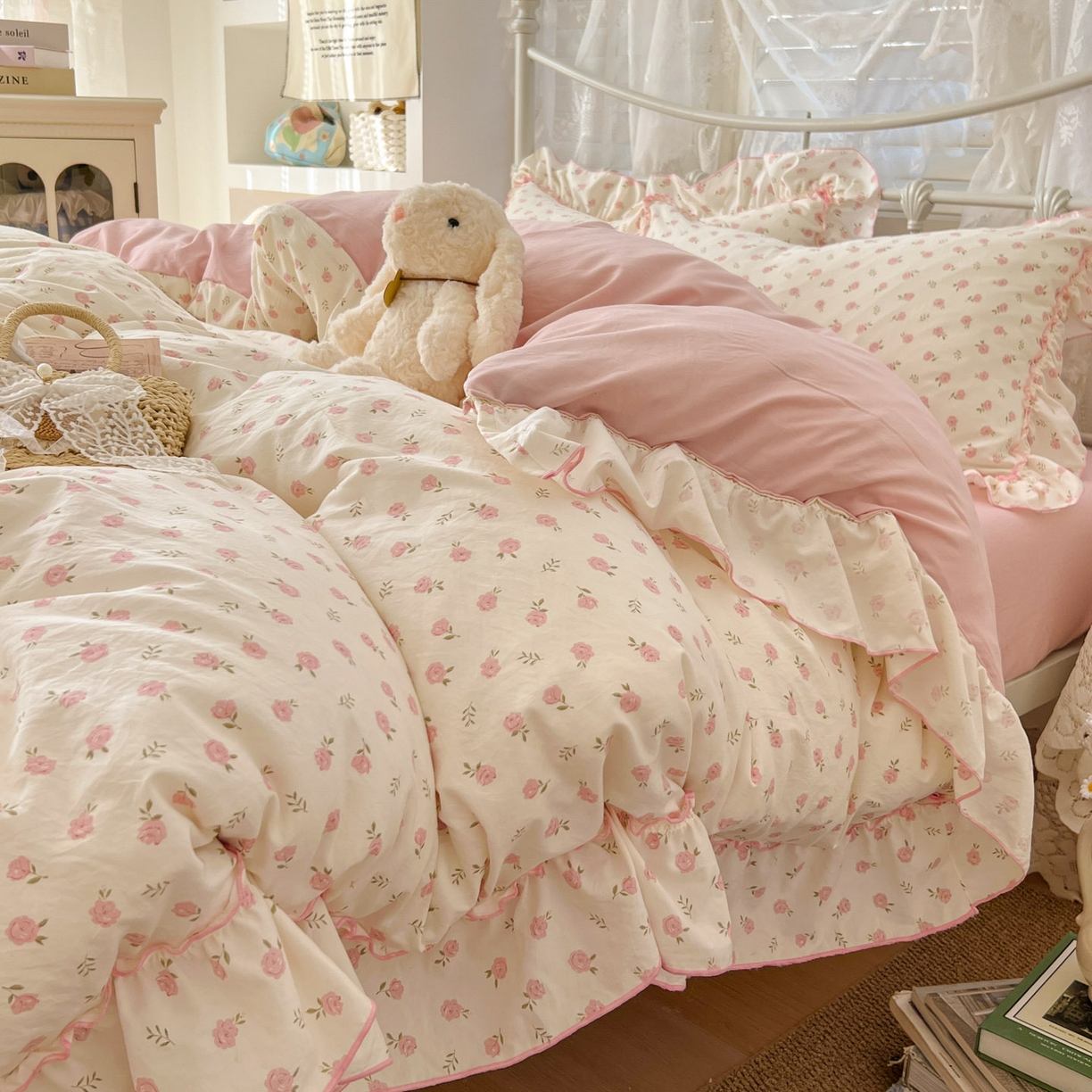 91家纺网 家纺一手货源 找家纺 梵克保罗 2026新款春款古法水洗仿棉云朵棉花边四件套 岛屿