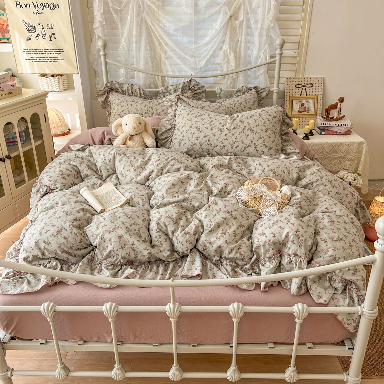 91家纺网 家纺一手货源 找家纺 梵克保罗 2026新款春款古法水洗仿棉云朵棉花边四件套 眠语