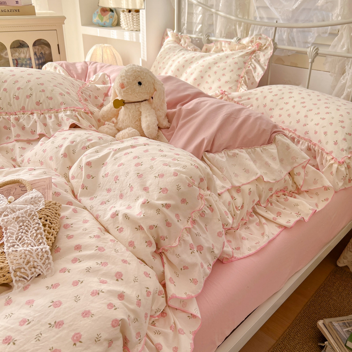 91家纺网 家纺一手货源 找家纺 （总）梵克保罗 2026新款春款古法水洗仿棉云朵棉花边四件套