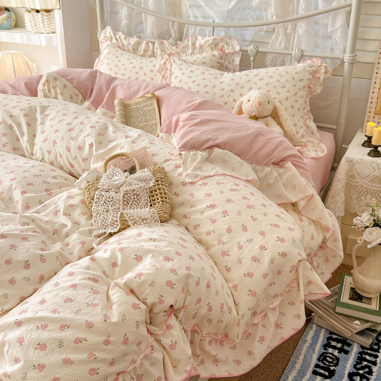 91家纺网 家纺一手货源 找家纺 （总）梵克保罗 2026新款春款古法水洗仿棉云朵棉花边四件套