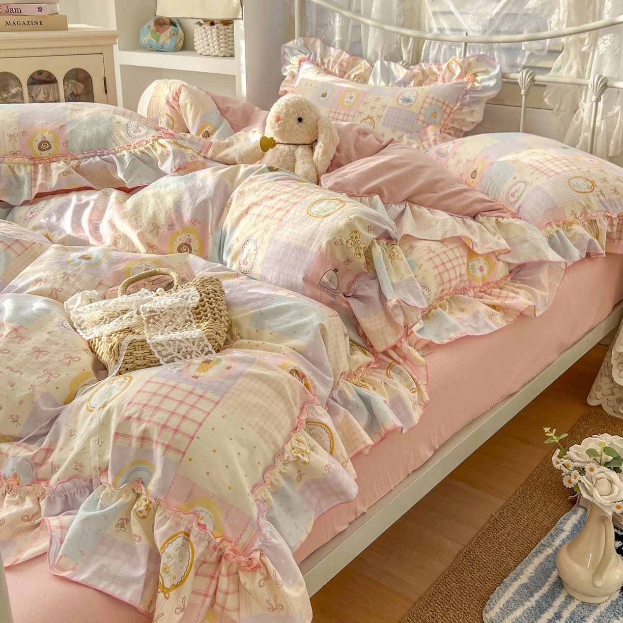 91家纺网 家纺一手货源 找家纺 梵克保罗 2026新款春款古法水洗仿棉云朵棉花边四件套 甜梦集