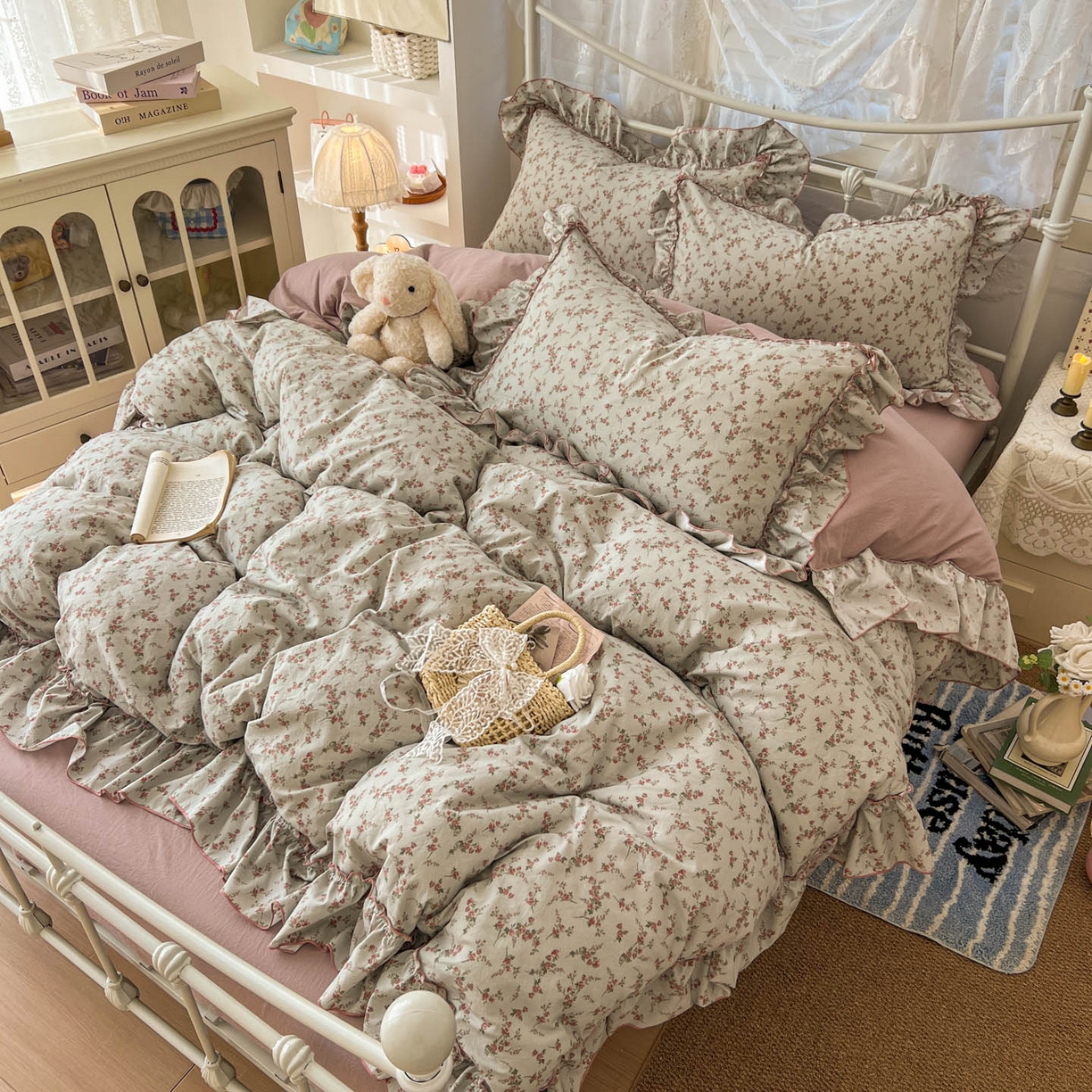 91家纺网 家纺一手货源 找家纺 梵克保罗 2026新款春款古法水洗仿棉云朵棉花边四件套 眠语