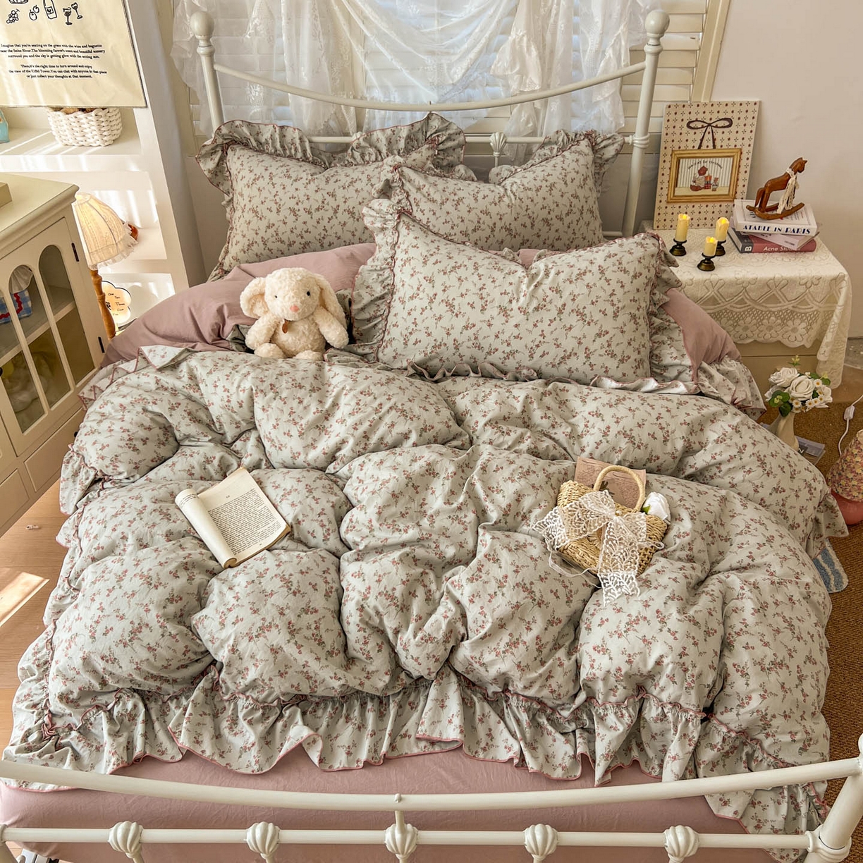 91家纺网 家纺一手货源 找家纺 梵克保罗 2026新款春款古法水洗仿棉云朵棉花边四件套 眠语