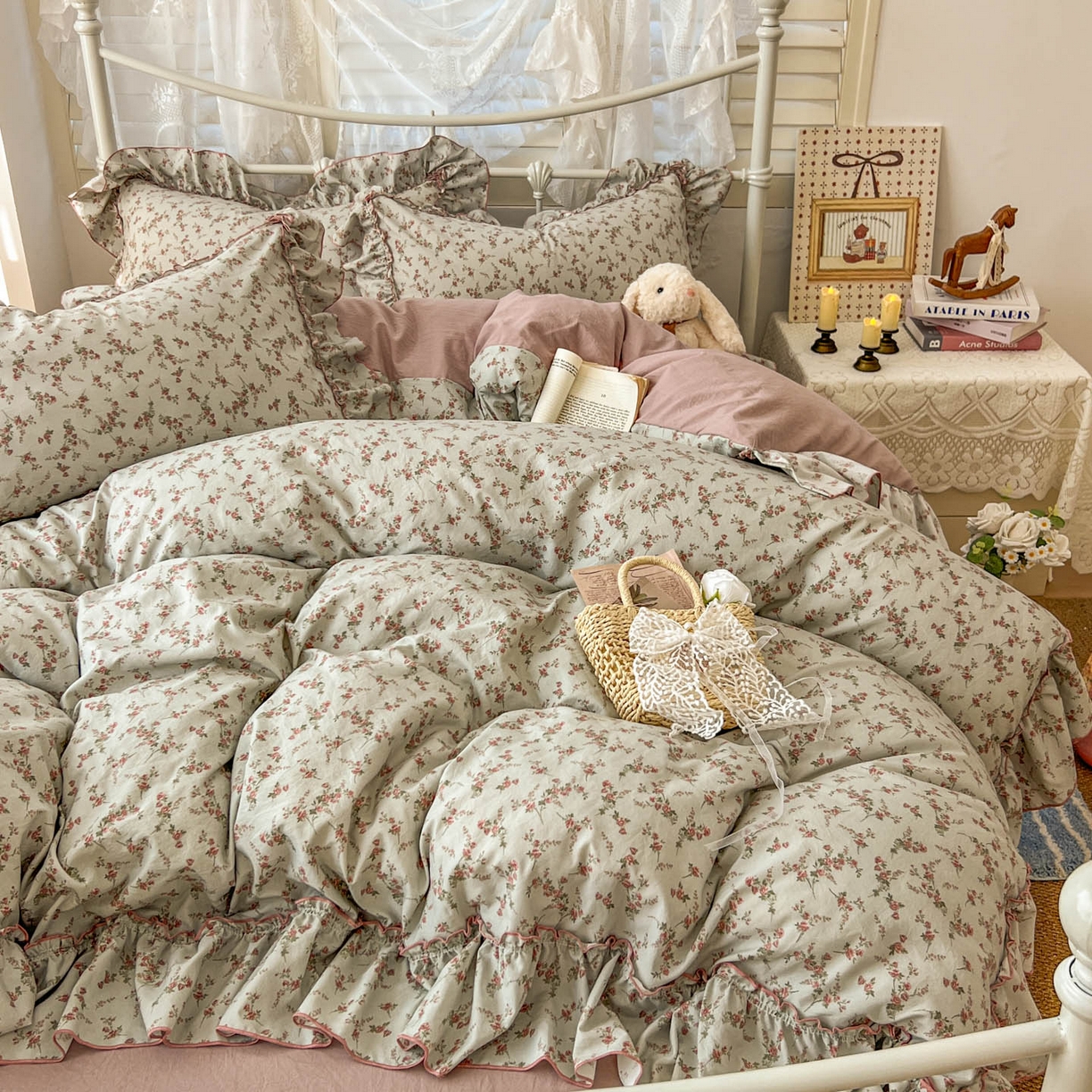 91家纺网 家纺一手货源 找家纺 梵克保罗 2026新款春款古法水洗仿棉云朵棉花边四件套 眠语