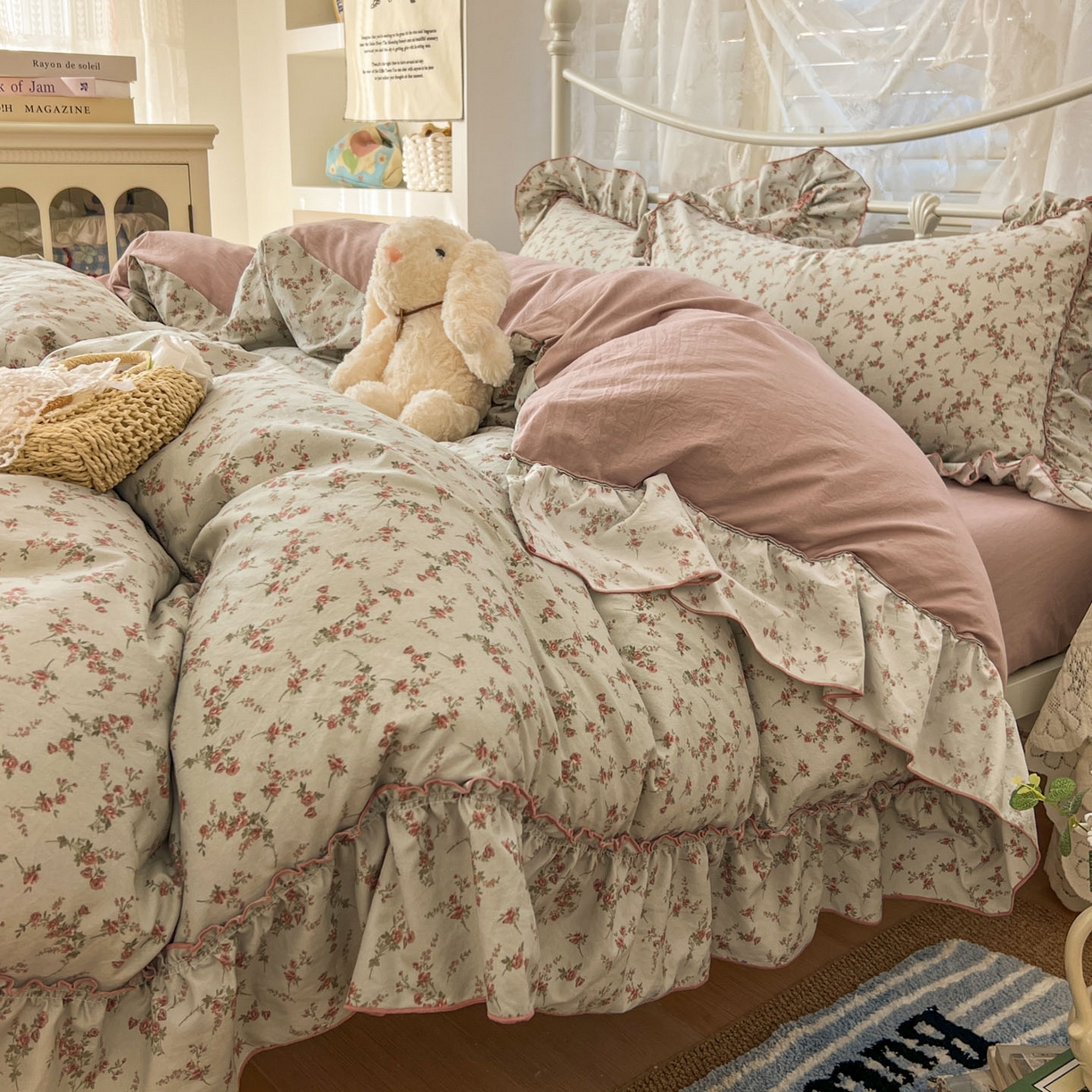 91家纺网 家纺一手货源 找家纺 梵克保罗 2026新款春款古法水洗仿棉云朵棉花边四件套 眠语