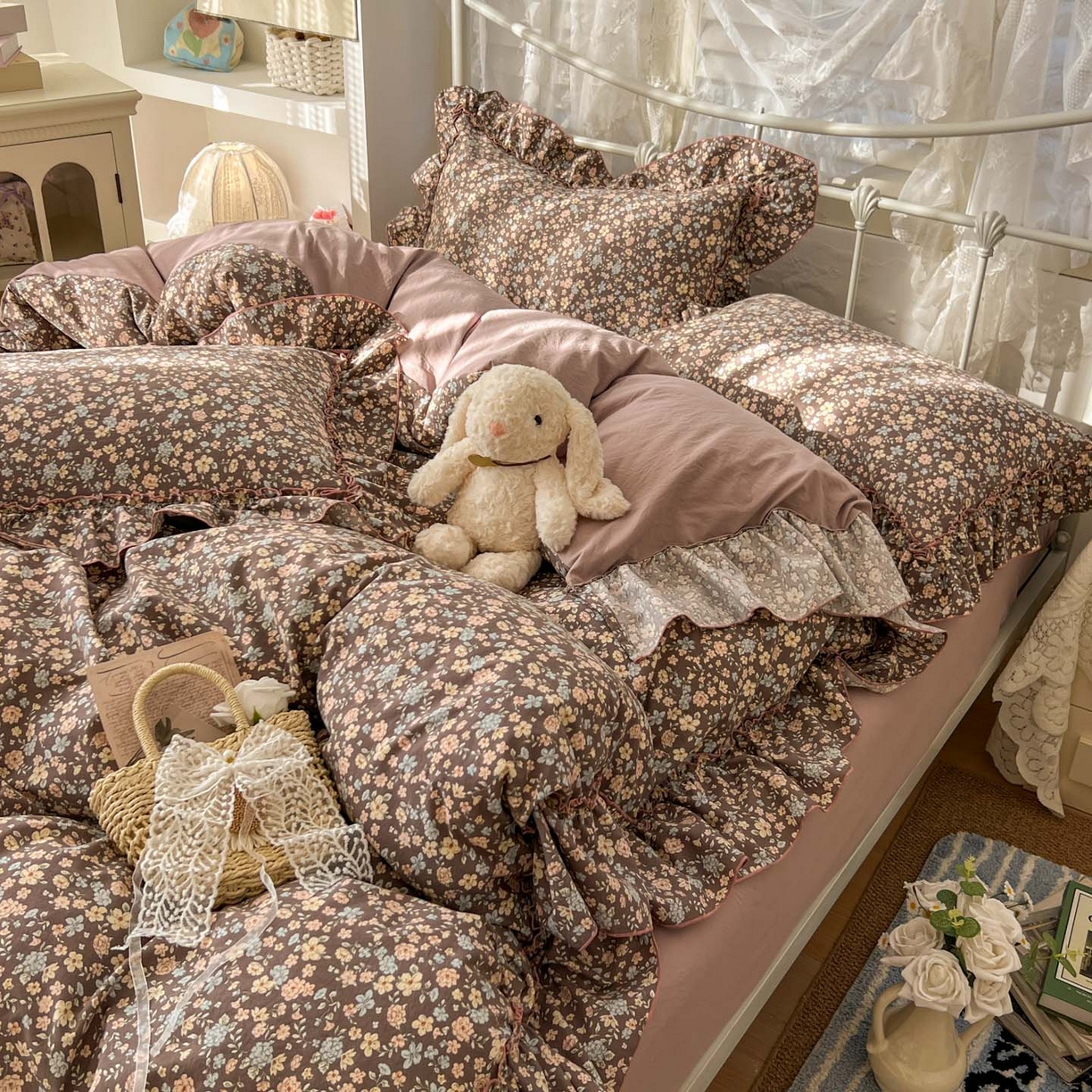 91家纺网 家纺一手货源 找家纺 梵克保罗 2026新款春款古法水洗仿棉云朵棉花边四件套 花序