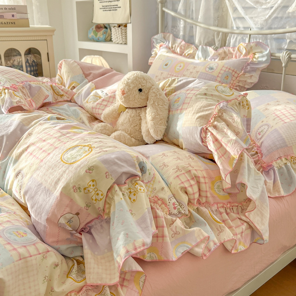 91家纺网 家纺一手货源 找家纺 梵克保罗 2026新款春款古法水洗仿棉云朵棉花边四件套 甜梦集