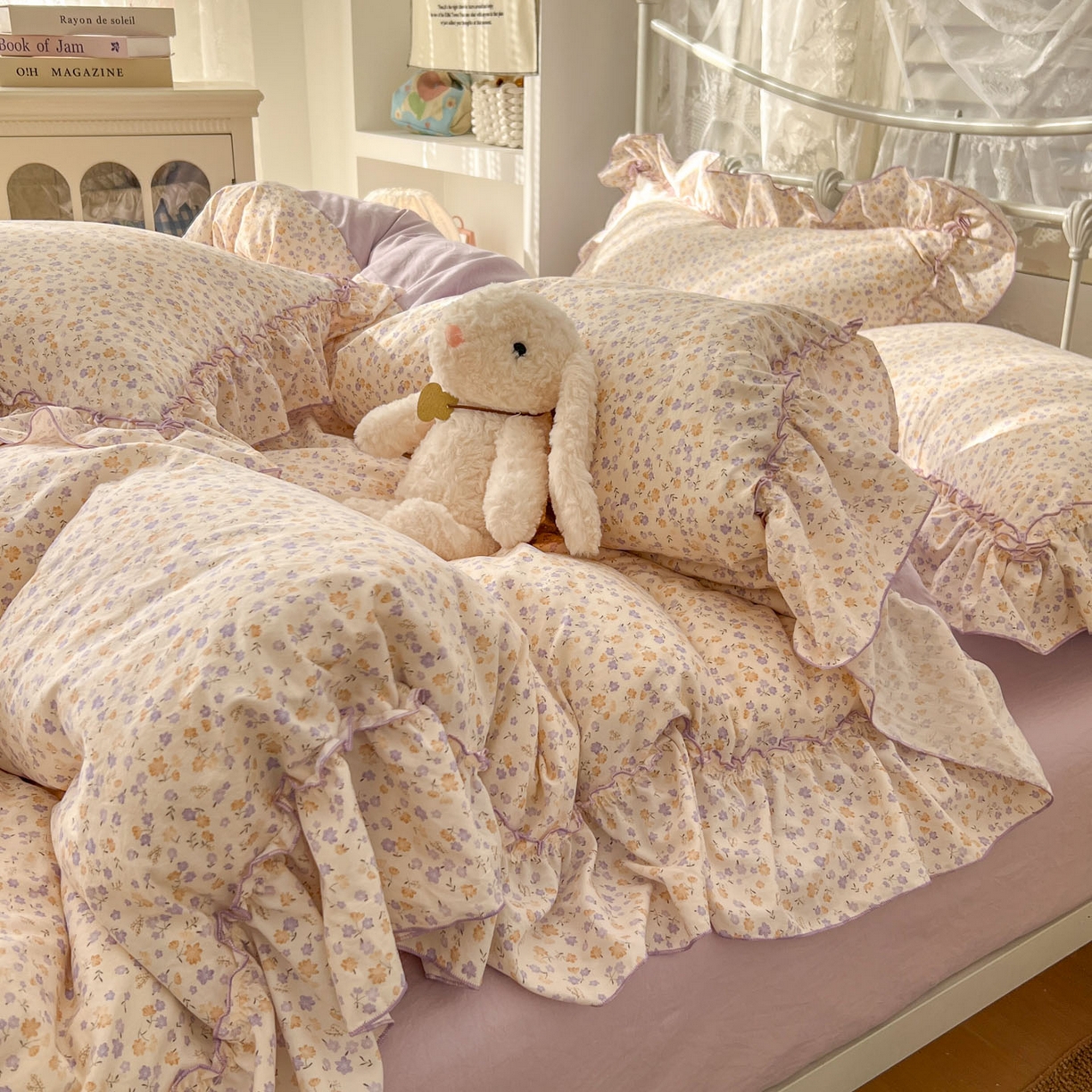 91家纺网 家纺一手货源 找家纺 梵克保罗 2026新款春款古法水洗仿棉云朵棉花边四件套 小碎花