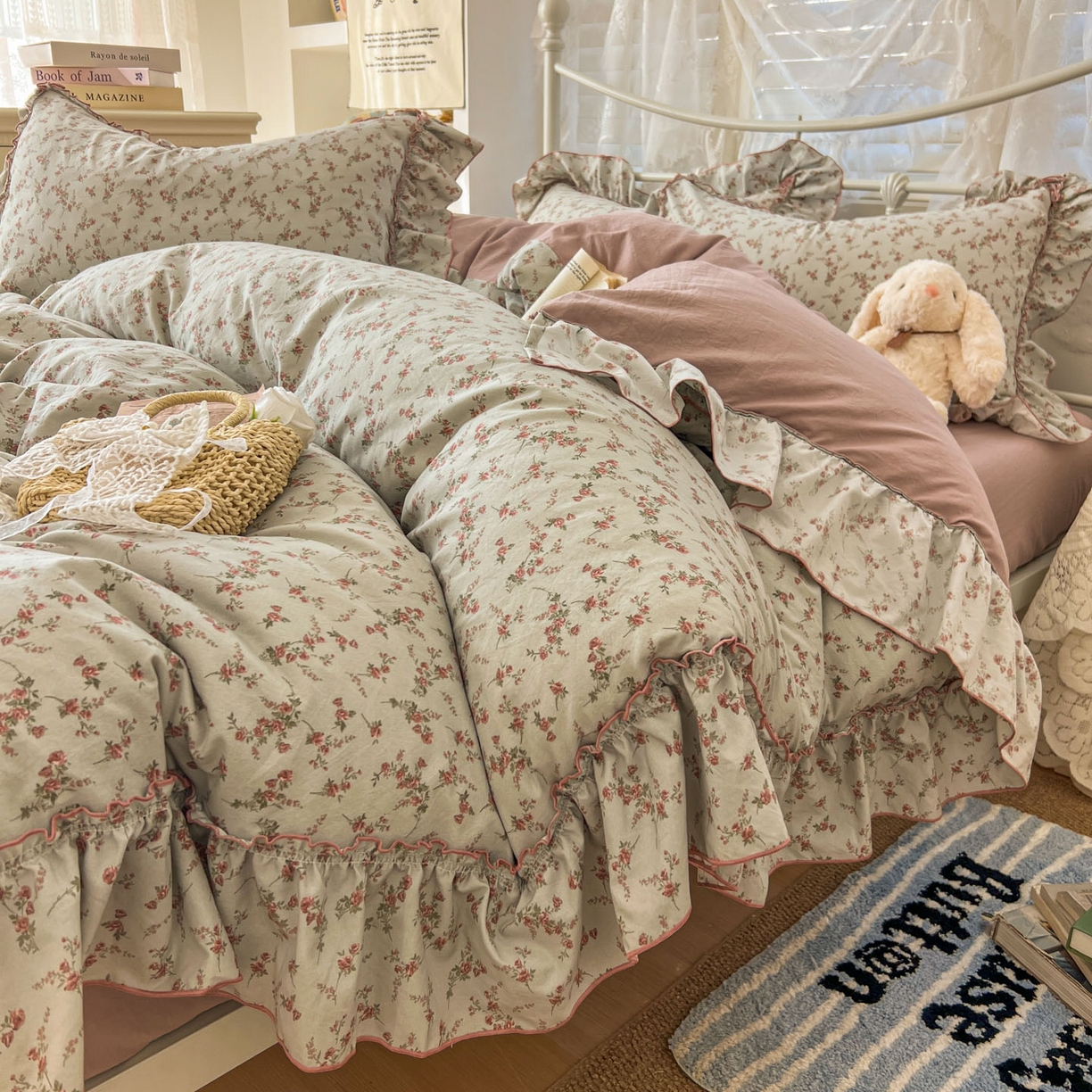 91家纺网 家纺一手货源 找家纺 梵克保罗 2026新款春款古法水洗仿棉云朵棉花边四件套 眠语