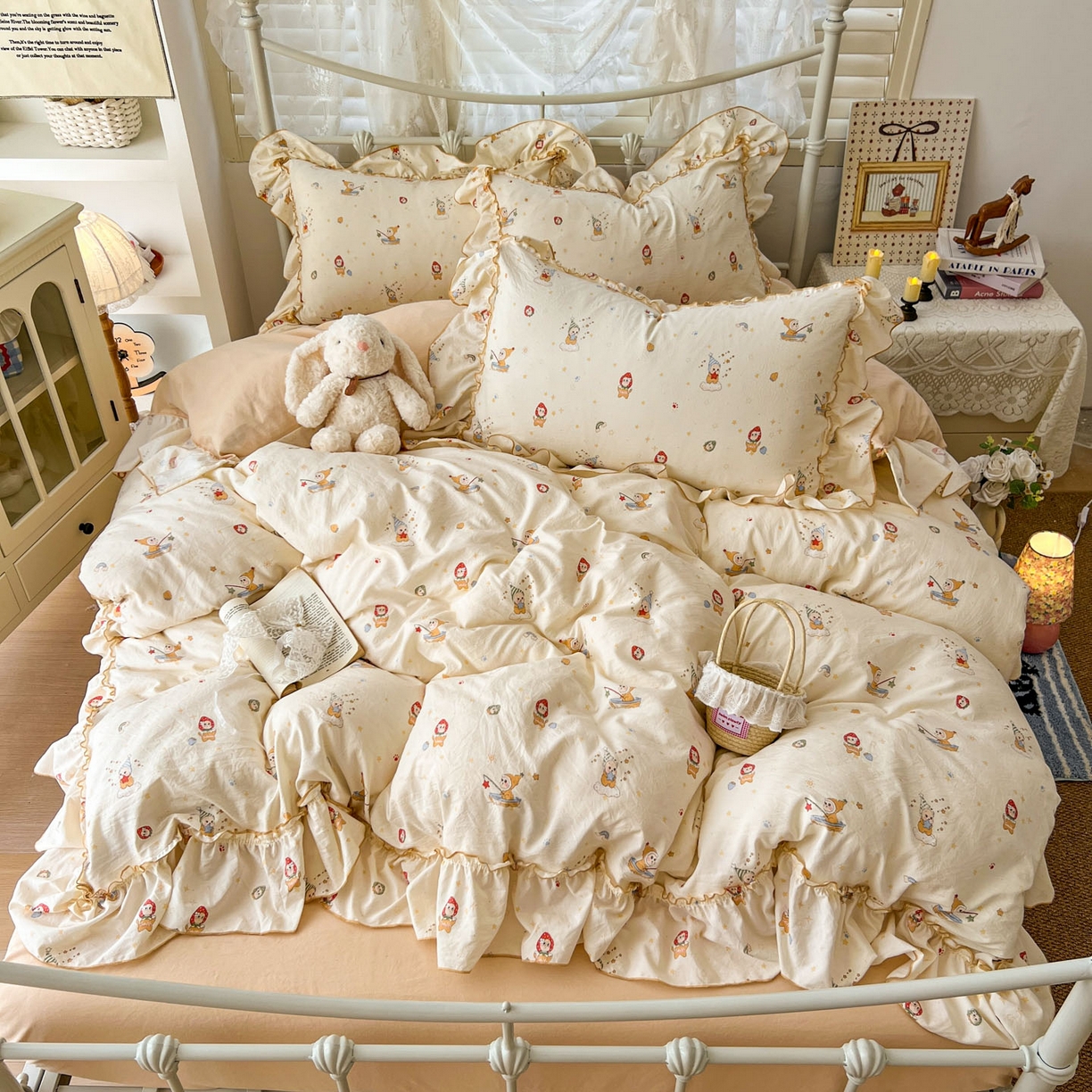 91家纺网 家纺一手货源 找家纺 梵克保罗 2026新款春款古法水洗仿棉云朵棉花边四件套 星星人