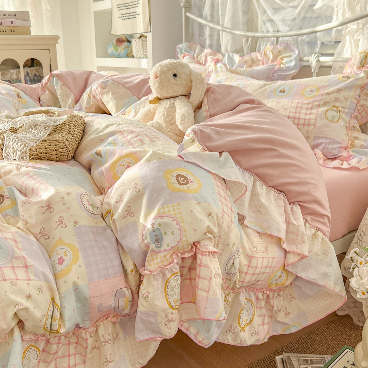 91家纺网 家纺一手货源 找家纺 梵克保罗 2026新款春款古法水洗仿棉云朵棉花边四件套 甜梦集