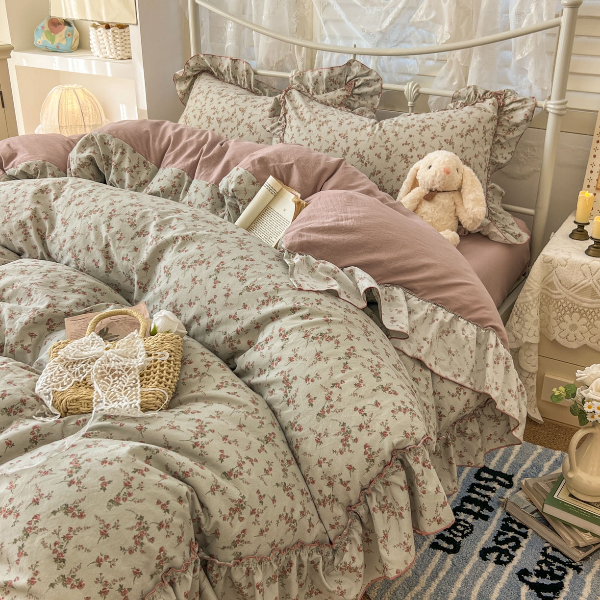 91家纺网 家纺一手货源 找家纺 梵克保罗 2026新款春款古法水洗仿棉云朵棉花边四件套 眠语