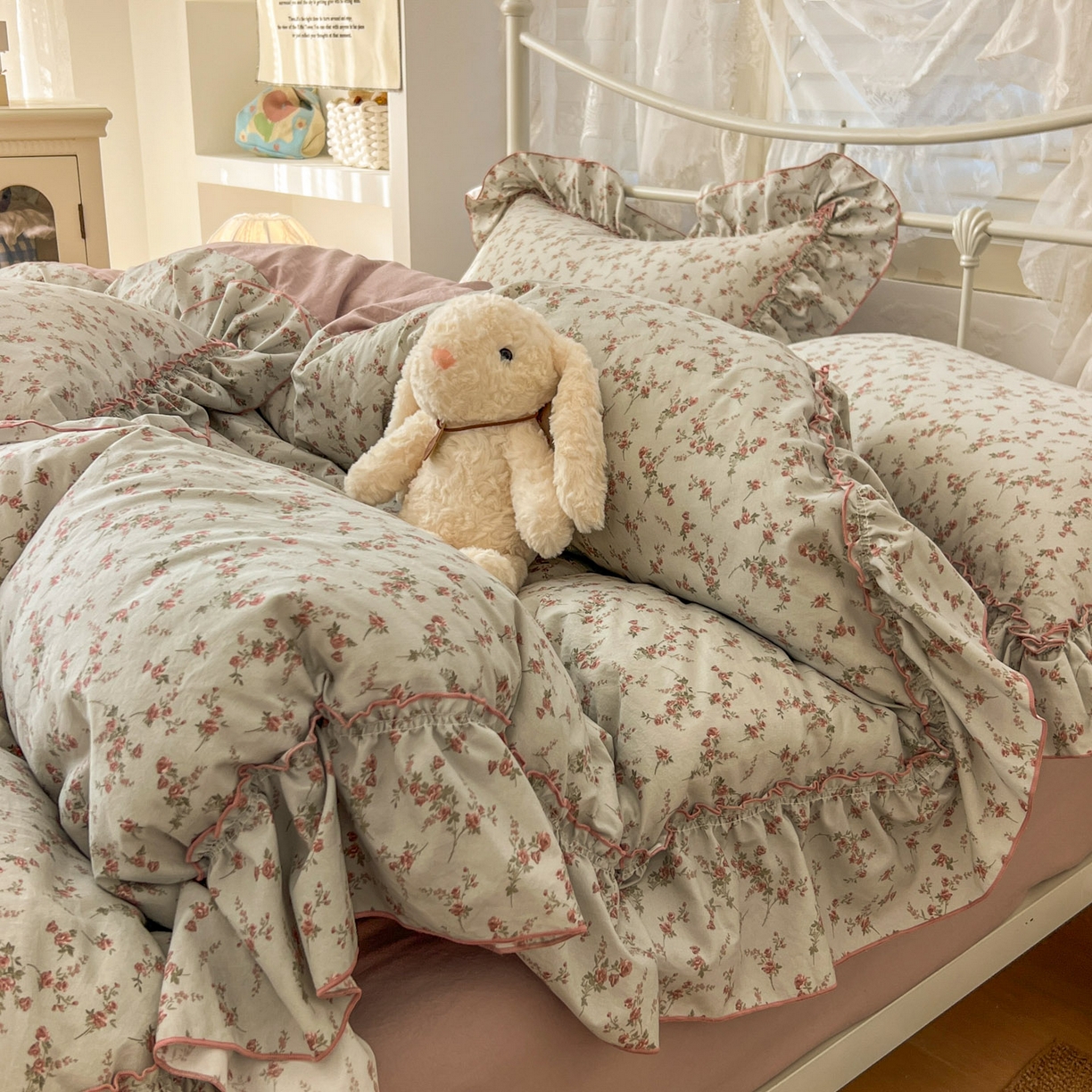 91家纺网 家纺一手货源 找家纺 梵克保罗 2026新款春款古法水洗仿棉云朵棉花边四件套 眠语