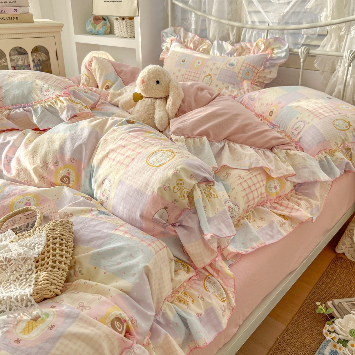 91家纺网 家纺一手货源 找家纺 梵克保罗 2026新款春款古法水洗仿棉云朵棉花边四件套 甜梦集