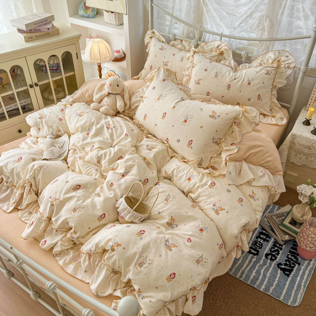 91家纺网 家纺一手货源 找家纺 梵克保罗 2026新款春款古法水洗仿棉云朵棉花边四件套 星星人