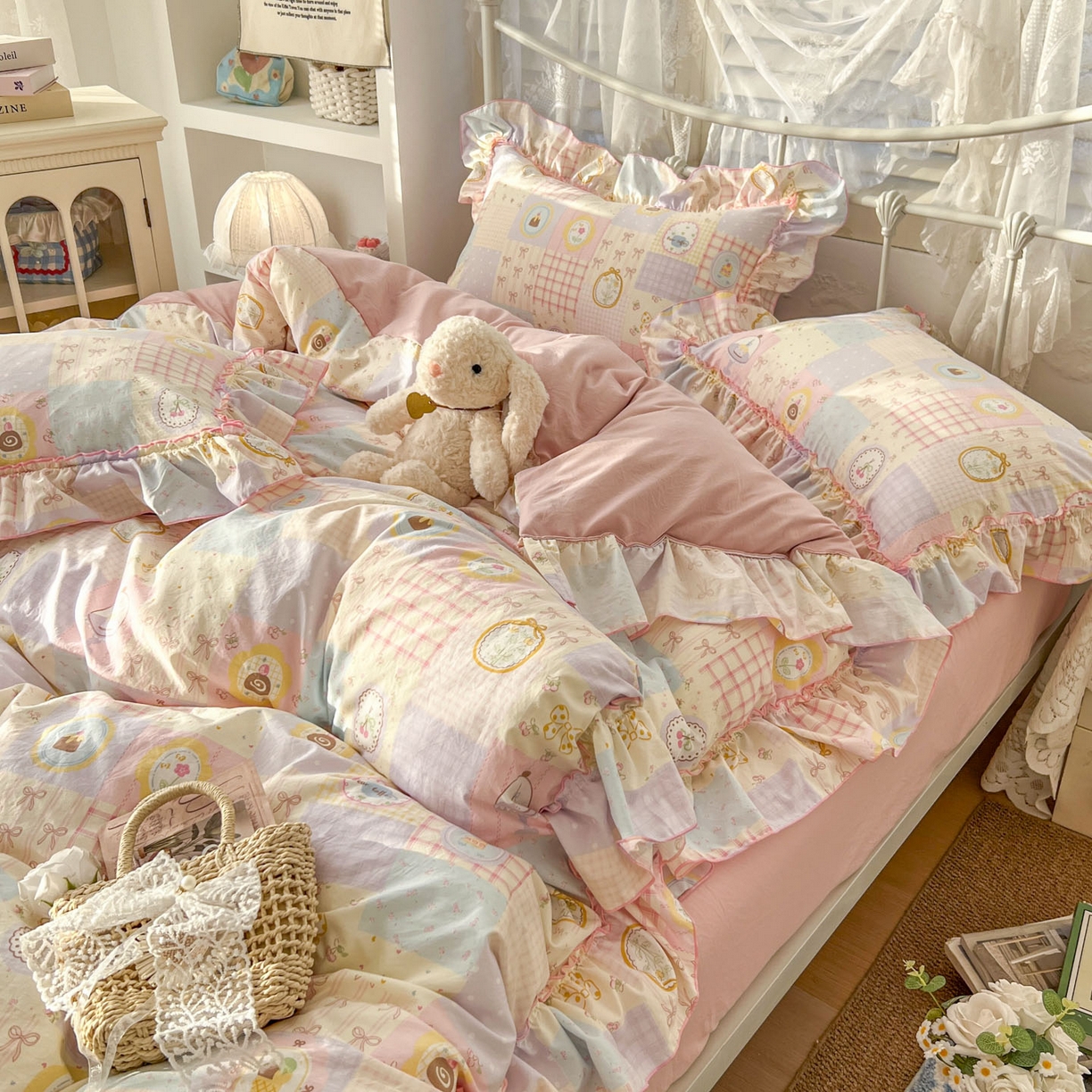 91家纺网 家纺一手货源 找家纺 梵克保罗 2026新款春款古法水洗仿棉云朵棉花边四件套 甜梦集