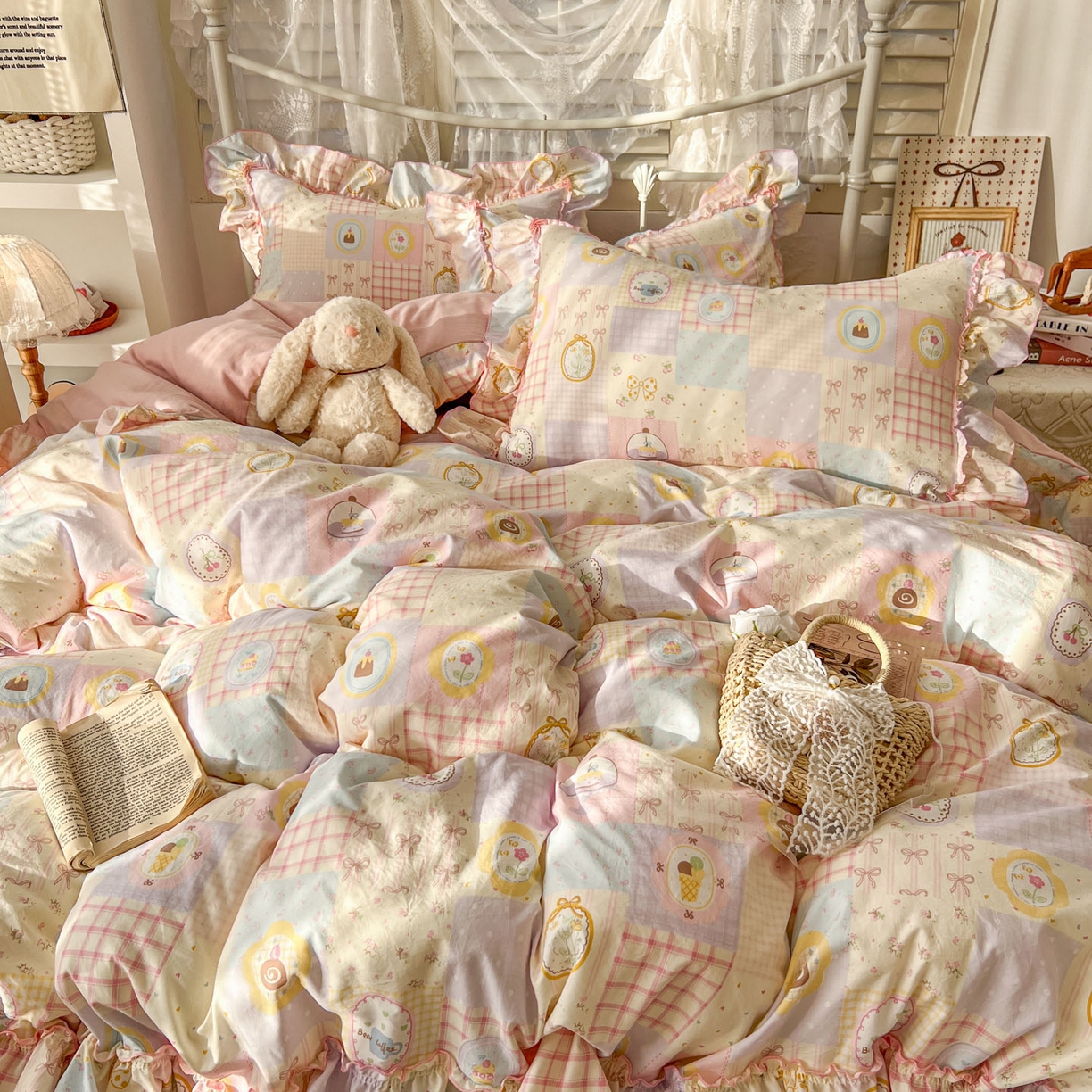 91家纺网 家纺一手货源 找家纺 梵克保罗 2026新款春款古法水洗仿棉云朵棉花边四件套 甜梦集