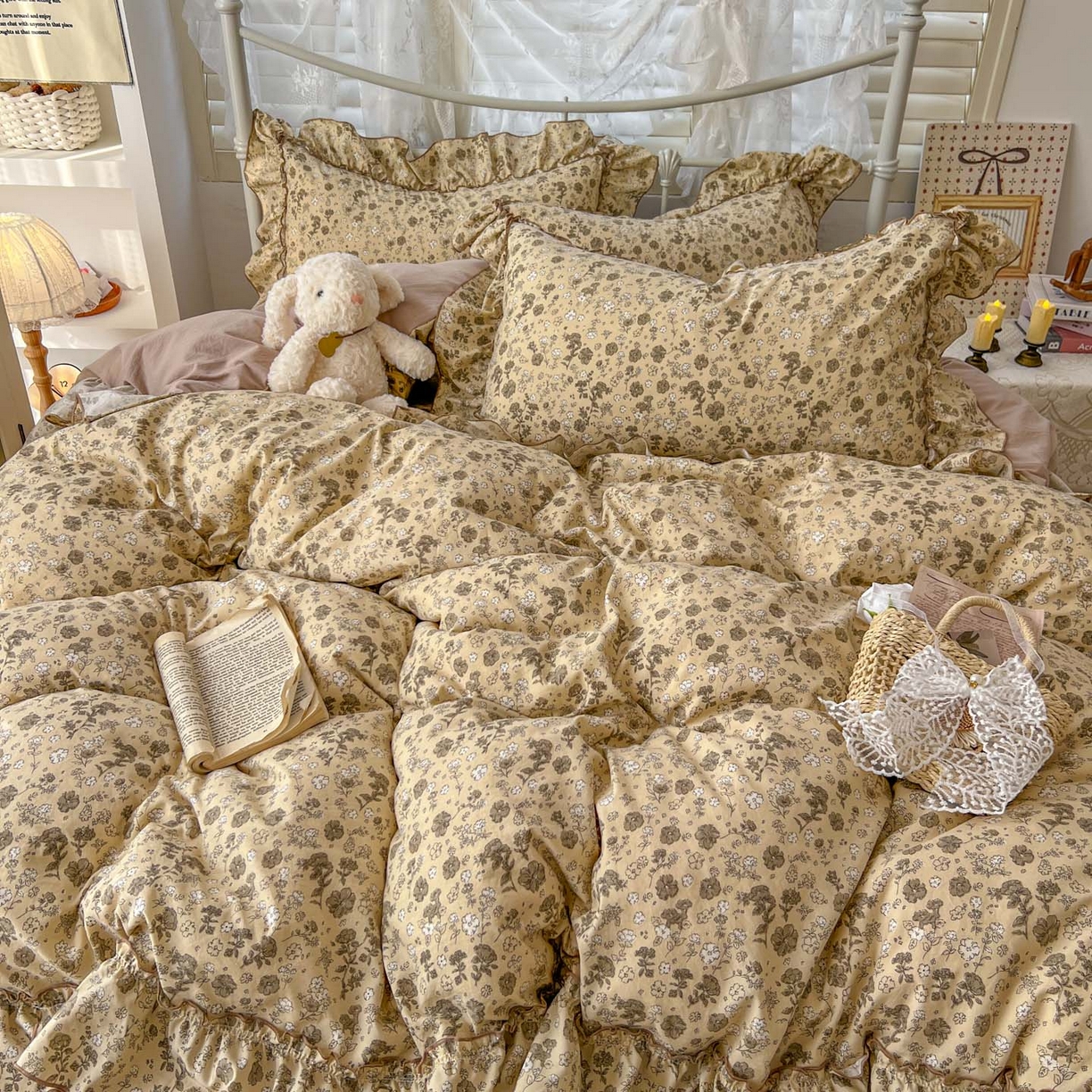 91家纺网 家纺一手货源 找家纺 梵克保罗 2026新款春款古法水洗仿棉云朵棉花边四件套 田园