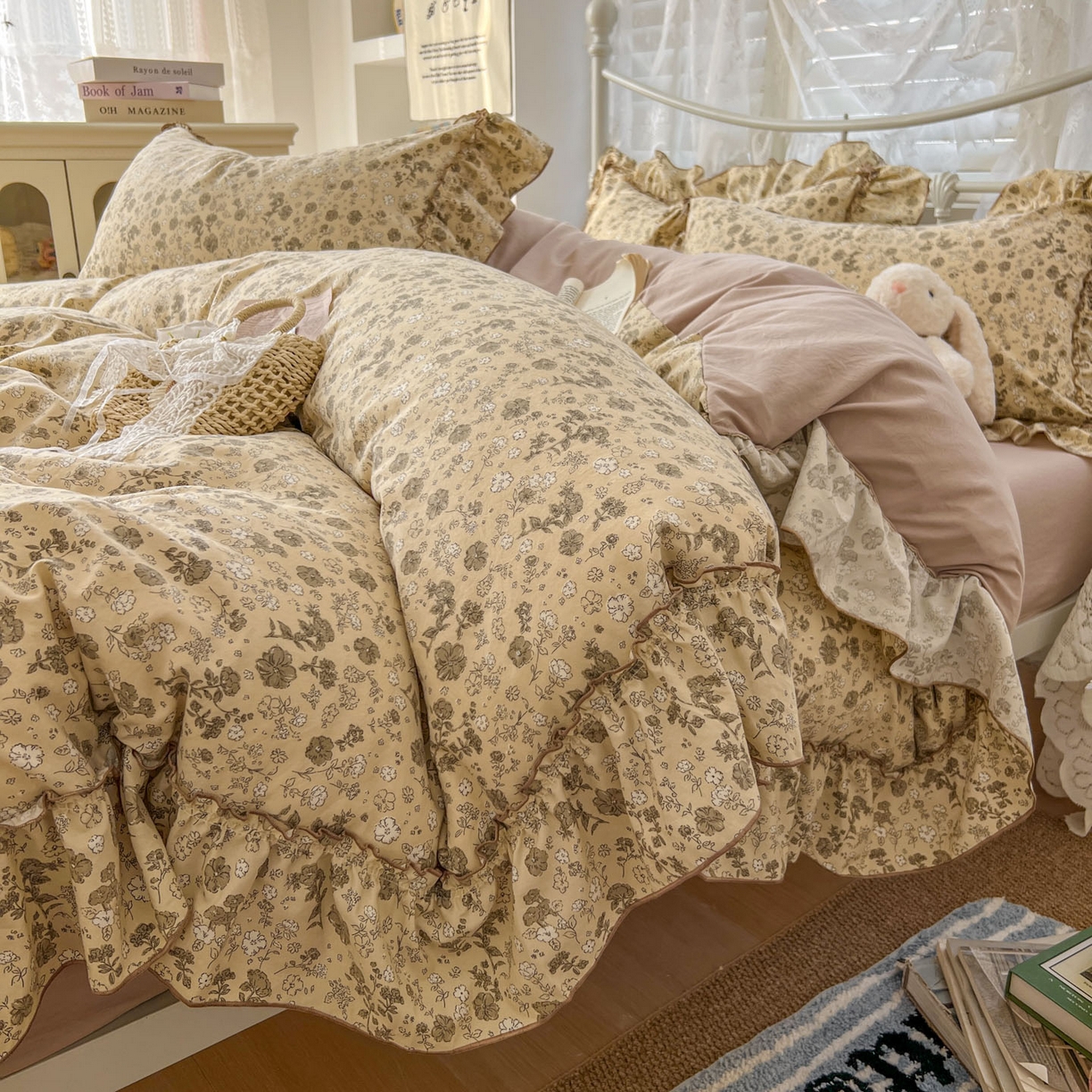 91家纺网 家纺一手货源 找家纺 梵克保罗 2026新款春款古法水洗仿棉云朵棉花边四件套 田园