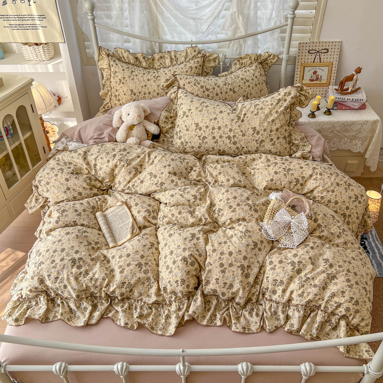 91家纺网 家纺一手货源 找家纺 梵克保罗 2026新款春款古法水洗仿棉云朵棉花边四件套 田园