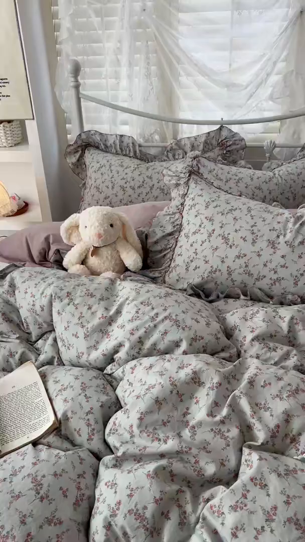 91家纺网 家纺一手货源 找家纺 梵克保罗 2026新款春款古法水洗仿棉云朵棉花边四件套 眠语